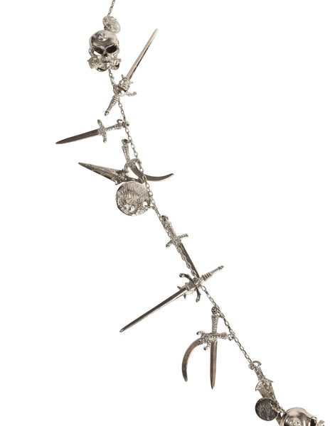 Versus Versace Vintage 1994 Skull Rose Knife and Dagger Silver Charm Necklace