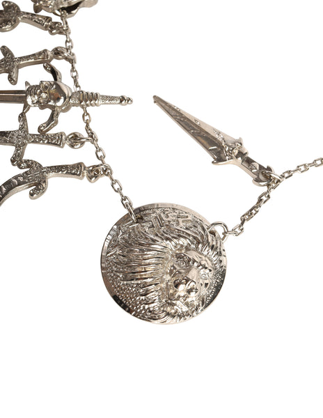 Versus Versace Vintage 1994 Skull Rose Knife and Dagger Silver Charm Necklace