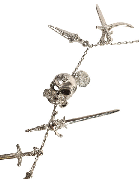 Versus Versace Vintage 1994 Skull Rose Knife and Dagger Silver Charm Necklace