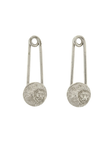 Versus Versace Vintage 1994 Silver Lion Motif Safety Pin Earrings
