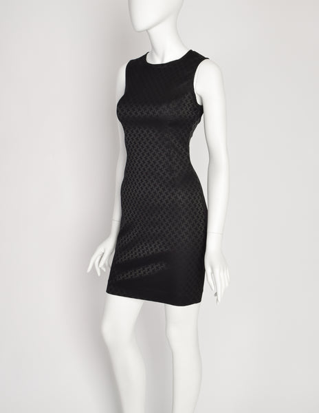 Versus Versace Vintage Black Jacquard Stretch Bodycon Mini Dress