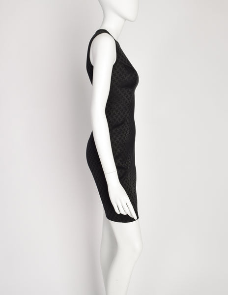 Versus Versace Vintage Black Jacquard Stretch Bodycon Mini Dress