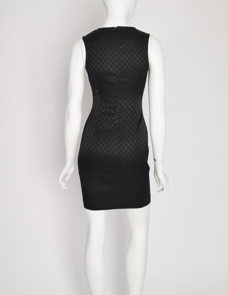 Versus Versace Vintage Black Jacquard Stretch Bodycon Mini Dress