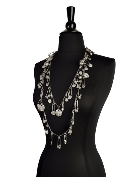 Versus Versace Vintage 1994 Skull and Lion Safety Pin Silver Charm Necklace