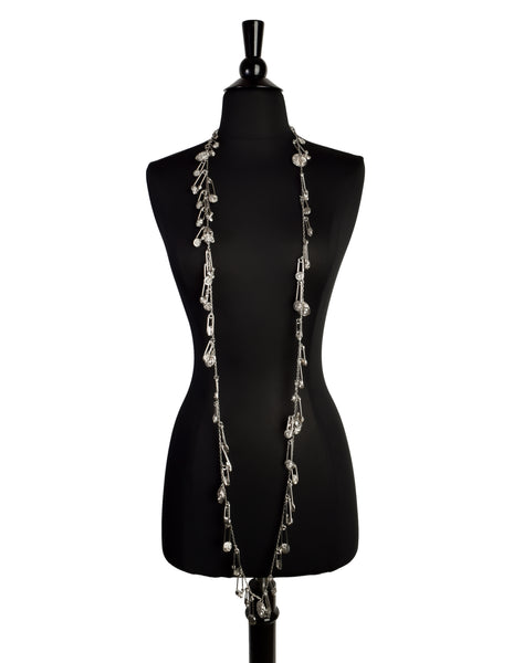 Versus Versace Vintage 1994 Skull and Lion Safety Pin Silver Charm Necklace