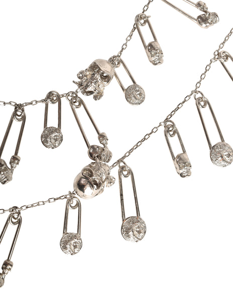 Versus Versace Vintage 1994 Skull and Lion Safety Pin Silver Charm Necklace