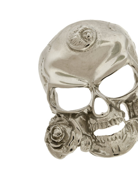 Versus Versace Vintage 1994 Silver Skull With Rose Large Brooch Pin