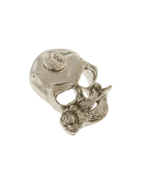 Versus Versace Vintage 1994 Silver Skull With Rose Small Tie Tack Brooch Pin