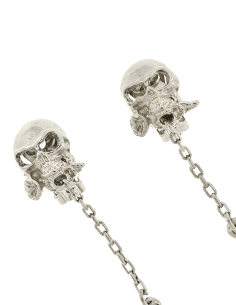 Versus Versace Vintage 1994 Silver Skull Rose Long Dangling Dagger Knife Earrings