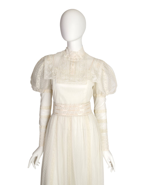 Victor Costa Vintage 1970s Cream Point D'Esprit Embroidered Lace Julie   Amarcord Vintage Fashion