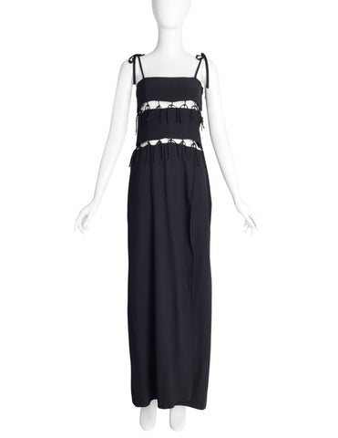 Vintage 1990s Incredible Black Knotted Panel Extreme Slit Dress