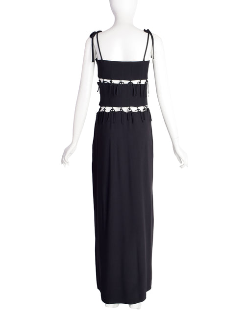 Vintage 1990s Incredible Black Knotted Panel Extreme Slit Dress Amarcord Vintage Fashion