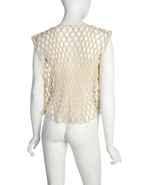 1980s Vintage Creamy Pearl Open Net Vest