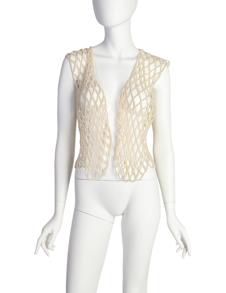 1980s Vintage Creamy Pearl Open Net Vest – Amarcord Vintage