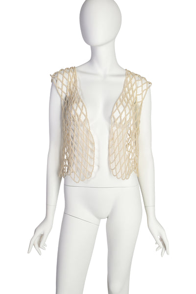 1980s Vintage Creamy Pearl Open Net Vest