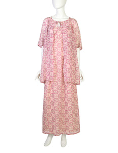 Pucci Vintage 1960s Baby Pink Lilly of the Valley Floral Print Silk Slip Dress and Jacket Ensemble Set