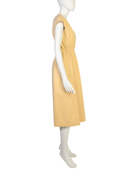 Halston Vintage 1970s Iconic Light Yellow Ultrasuede Wrap Dress