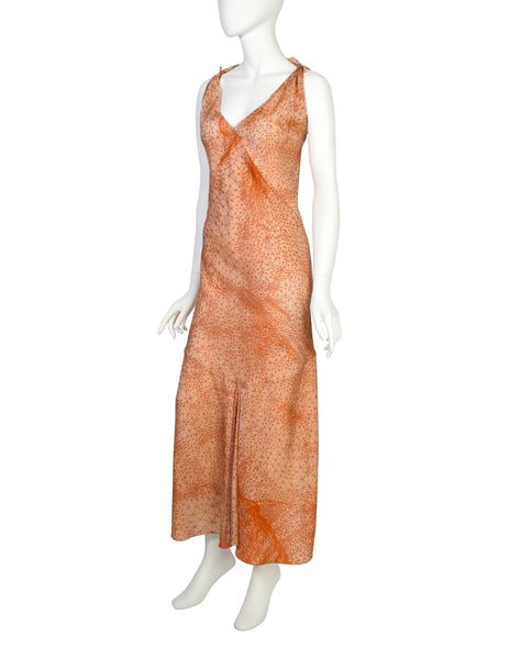 Jean Paul Gaultier Vintage 2001 Orange Optic Constellation Graphic Face Print Maxi Dress