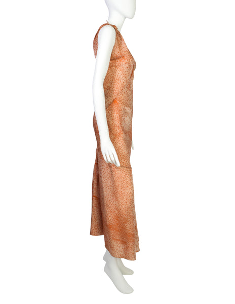 Jean Paul Gaultier Vintage 2001 Orange Optic Constellation Graphic Face Print Maxi Dress