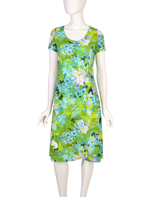 Ken Scott Vintage 1970s Vibrant Green Floral Print Mini Dress Ken Scott Vintage 1970s Vibrant Green Floral Print Mini Dress