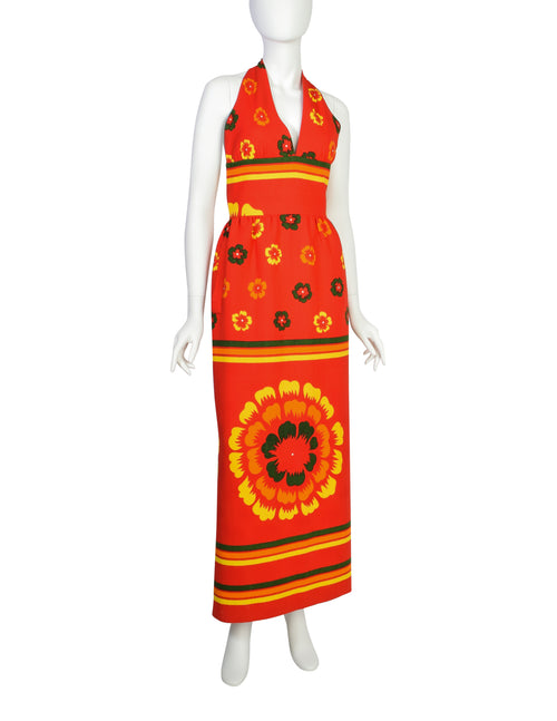 Lanvin Vintage 1972 Iconic Vibrant Red Multicolor Floral Cotton Pique – Amarcord Vintage Fashion