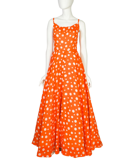Lanvin Vintage 1973 Red White Polka Dot Chiffon Full Skirt Maxi Dress   Amarcord Vintage Fashion