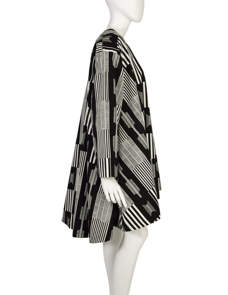 Patrick Kelly Vintage 1988 Black White Kente Inspired Print Cotton Swing Coat