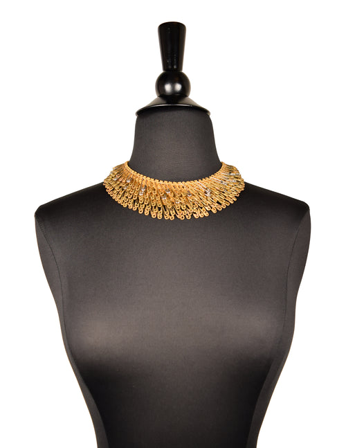 Vintage Brass Silver and Gold Safety Pin Knit Collar Necklace