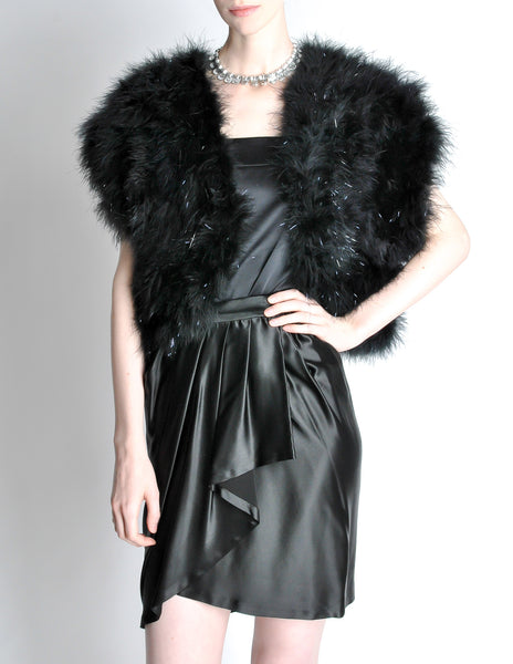 Vintage Black and Silver Marabou Bolero Vest