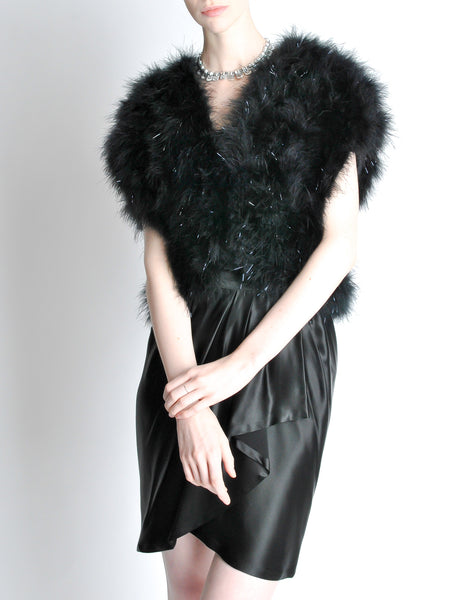 Vintage Black and Silver Marabou Bolero Vest