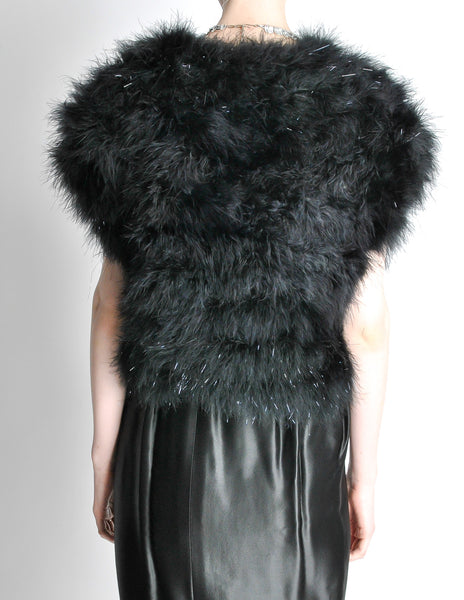Vintage Black and Silver Marabou Bolero Vest