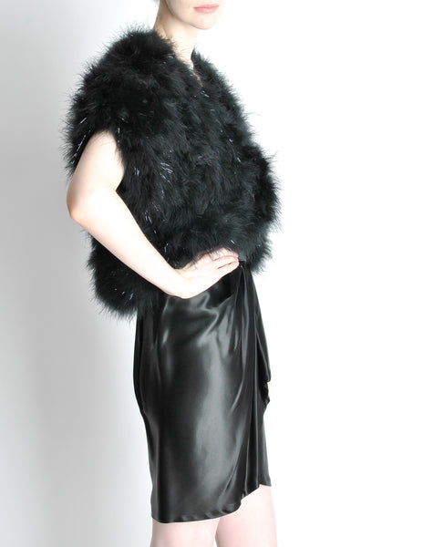 Vintage Black and Silver Marabou Bolero Vest