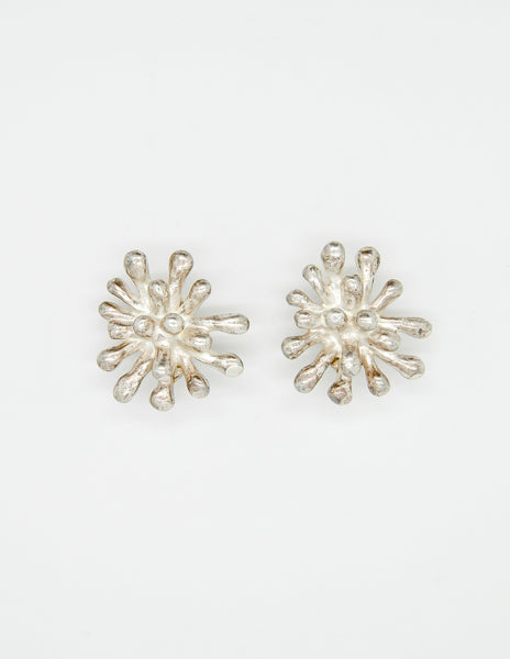 Christian Lacroix Vintage Silver Chrysanthemum Flower Earrings