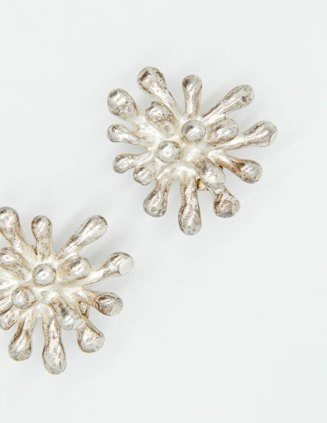 Christian Lacroix Vintage Silver Chrysanthemum Flower Earrings