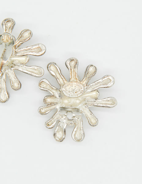 Christian Lacroix Vintage Silver Chrysanthemum Flower Earrings