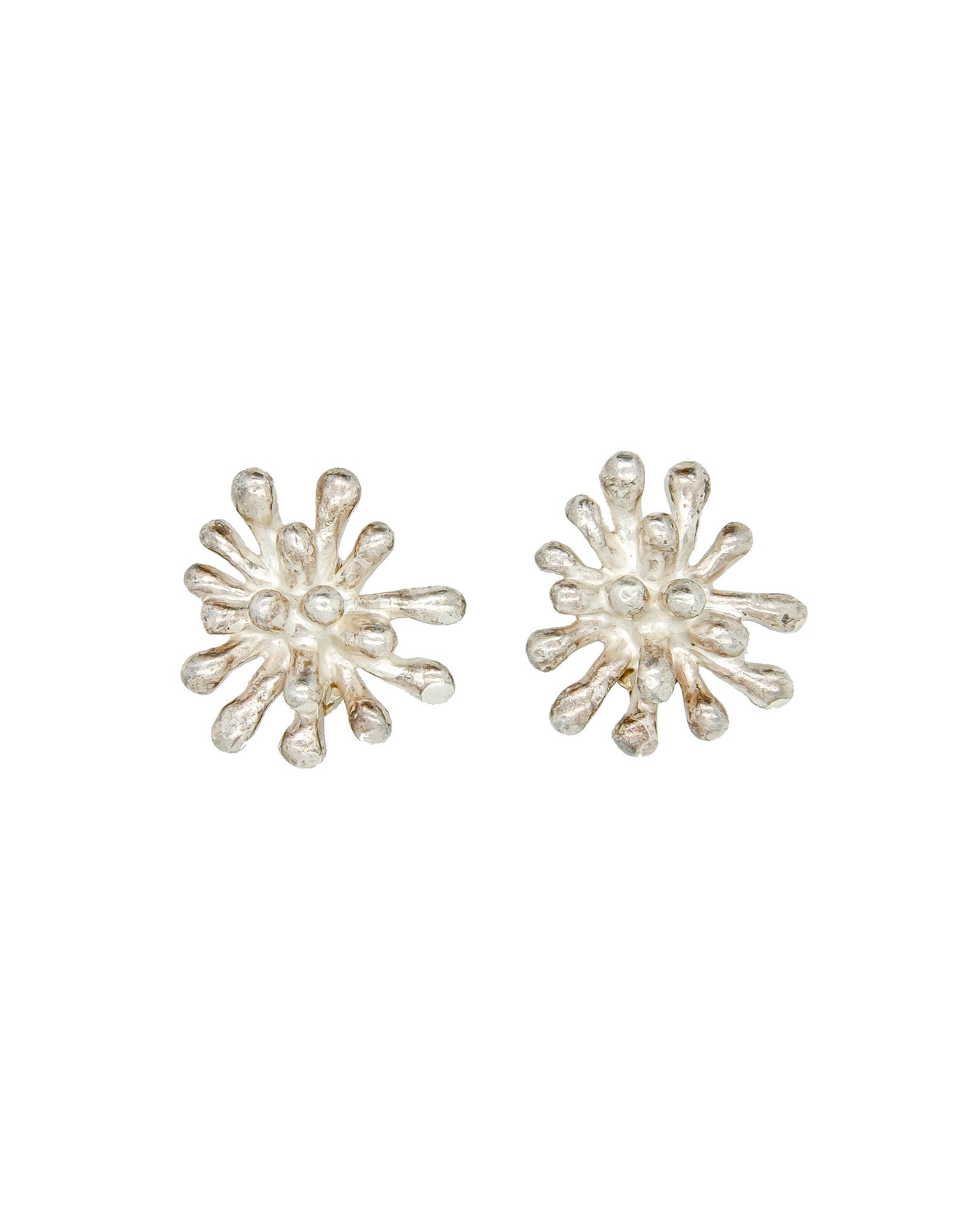Christian Lacroix Vintage Silver Chrysanthemum Flower Earrings
