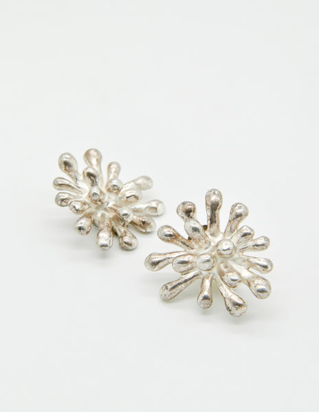 Christian Lacroix Vintage Silver Chrysanthemum Flower Earrings