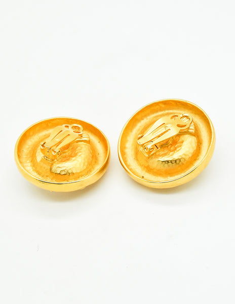 Karl Lagerfeld Vintage Brushed Gold Large Signature Pearl Earrings