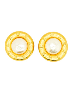 Karl Lagerfeld Vintage Brushed Gold Large Signature Pearl Earrings - Amarcord Vintage Fashion
 - 1