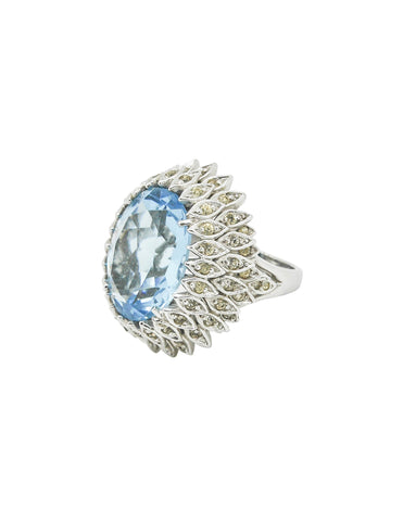 Vintage 1960s Huge Blue and Silver Cocktail Ring