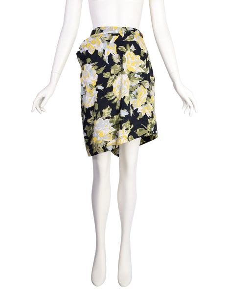 Vivienne Westwood Vintage 1990s Rose Floral Print Cotton Asymmetric Bustle Skirt