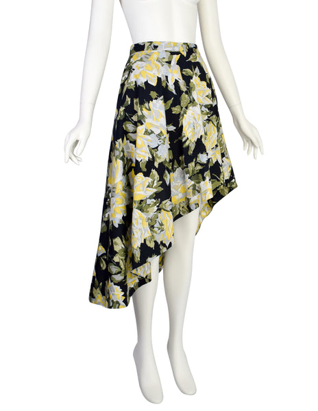 Vivienne Westwood Vintage 1990s Rose Floral Print Cotton Asymmetric Bustle Skirt