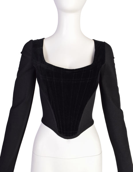 Vivienne Westwood Vintage Early 1990s ICONIC Black Velvet Long Sleeve Portrait Corset