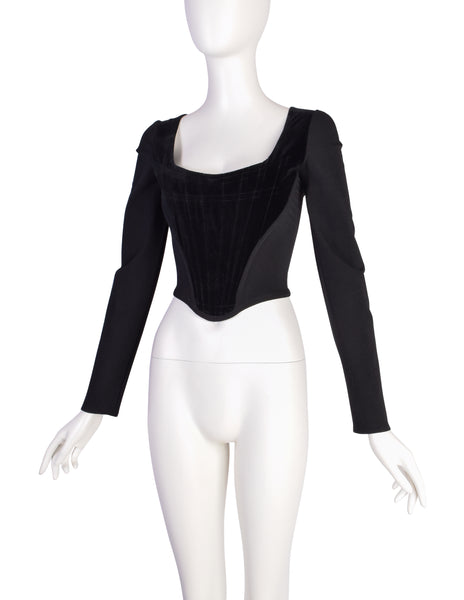 Vivienne Westwood Vintage Early 1990s ICONIC Black Velvet Long Sleeve Portrait Corset
