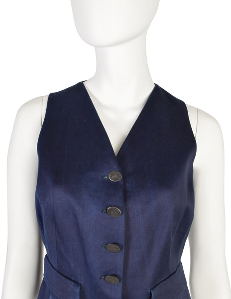 Vivienne Westwood Vintage 1990s Overdyed Indigo Blue Orb Button Fitted Vest