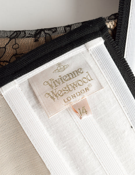 Vivienne Westwood AW 1996 Gold Label Asymmetrical One Shoulder Black Lace Overlay Illusion Corset Top