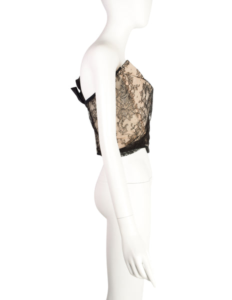 Vivienne Westwood AW 1996 Gold Label Asymmetrical One Shoulder Black Lace Overlay Illusion Corset Top