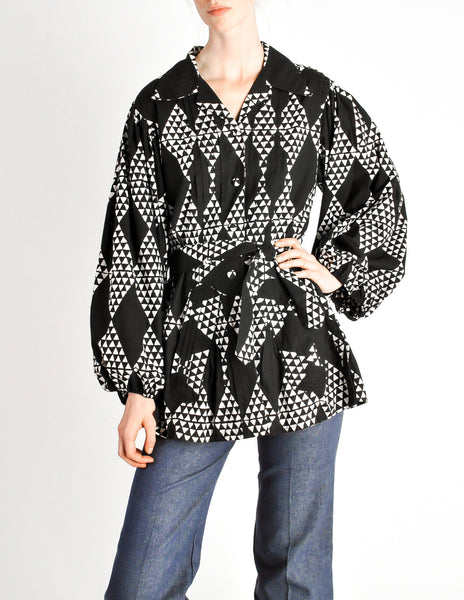 Voodoo Shirt Vintage Black & White Batik Print Shirt