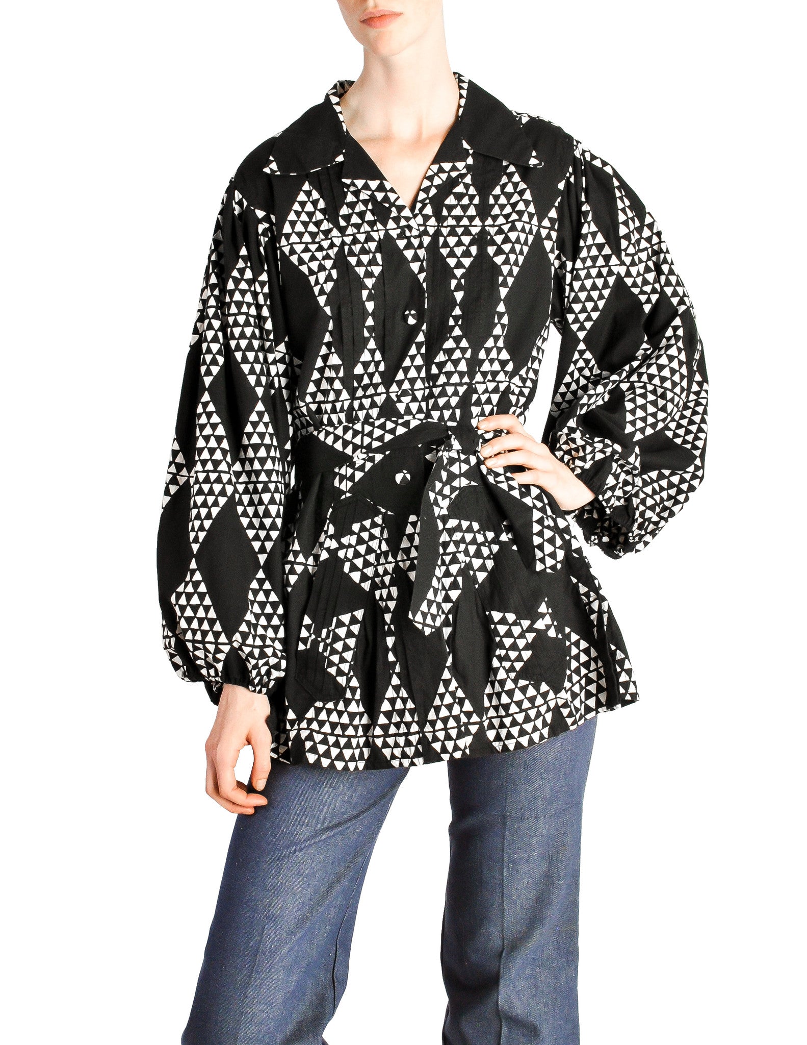Voodoo Shirt Vintage Black & White Batik Print Shirt