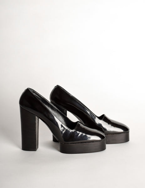 Walter Steiger Vintage Black Patent Leather Platform Heels Shoes - Amarcord Vintage Fashion
 - 3
